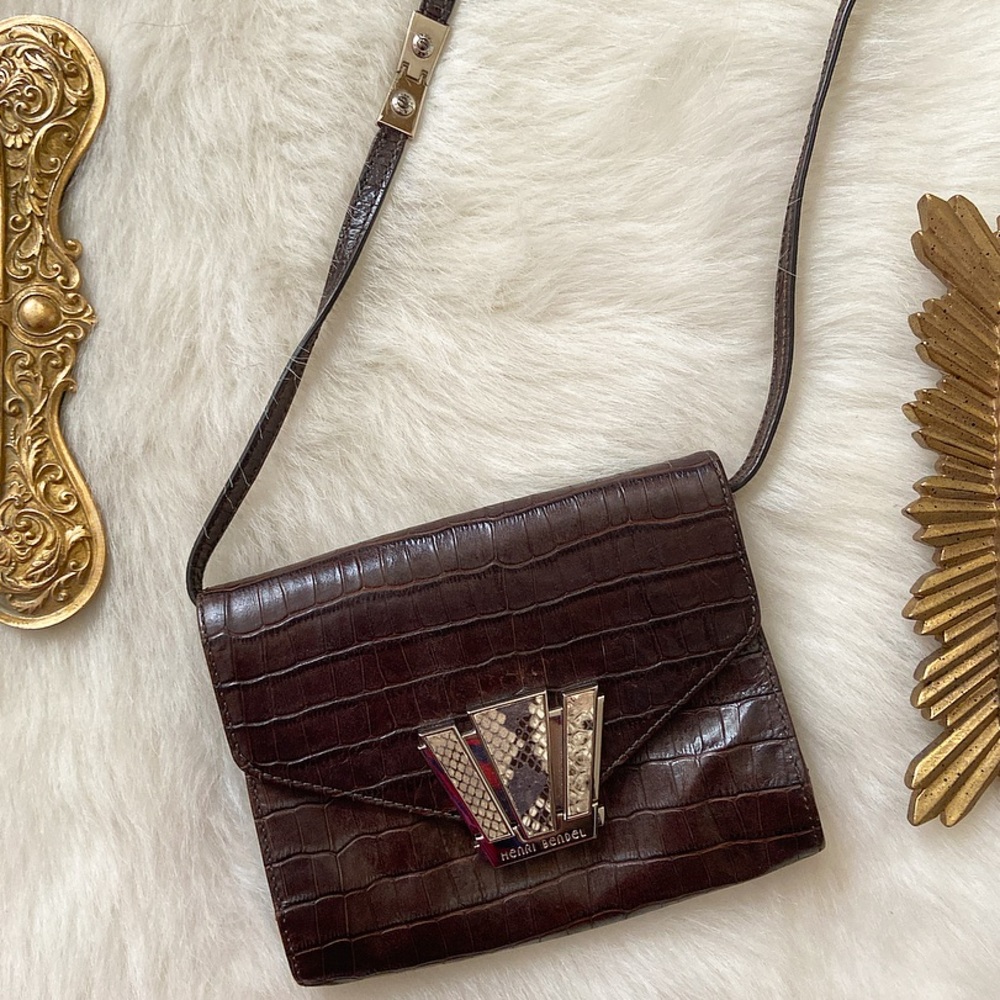 Henri Bendel Croc Embossed Leather Crossbody Bag
